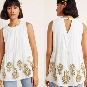 Anthro Maeve Simona Sequined Babydoll Top M